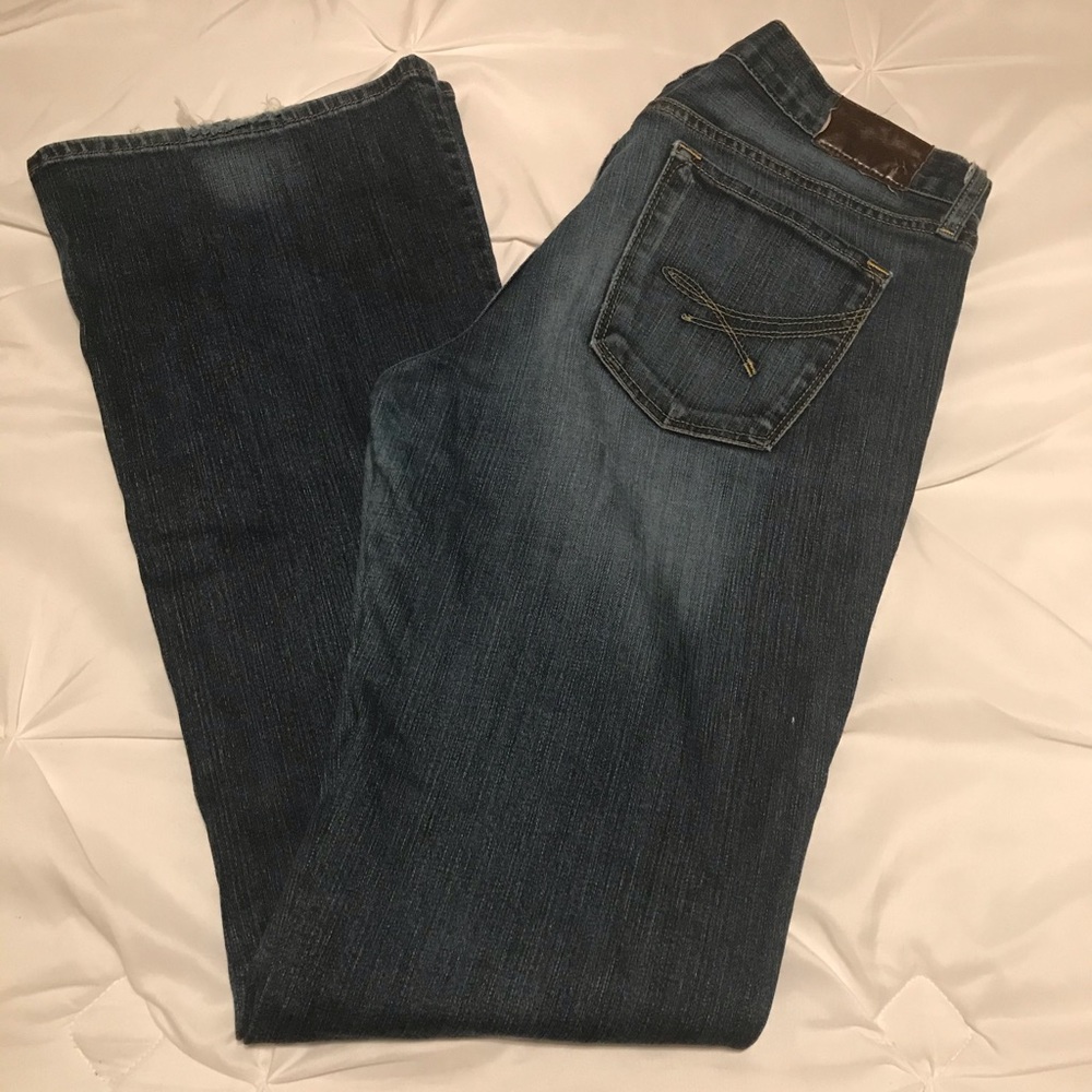 EUC New York & Co Premium Flare Frayed Jeans